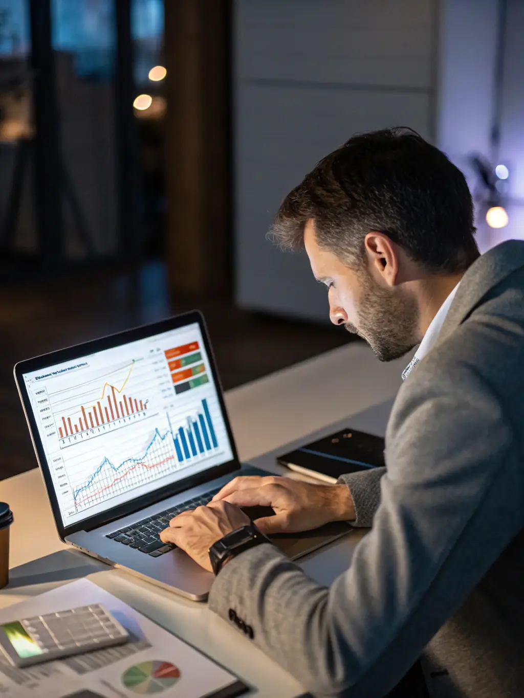 A compelling image of a business owner confidently making data-driven decisions with the help of AI-powered insights and analytics.