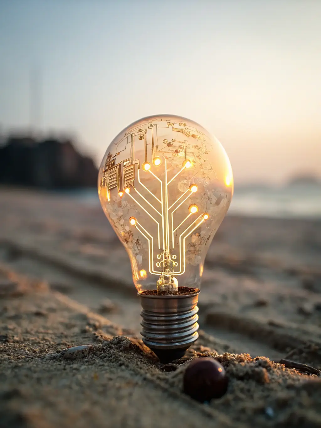 A vibrant image depicting a lightbulb illuminating a network of interconnected nodes, symbolizing the spark of innovation and the power of AI connections within a business context.